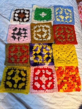 Handmade Colorful Crochet Granny Squares 5” set of 12